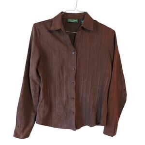 Lemon Grass Brown Suede-like Button Front Shirt, Size S